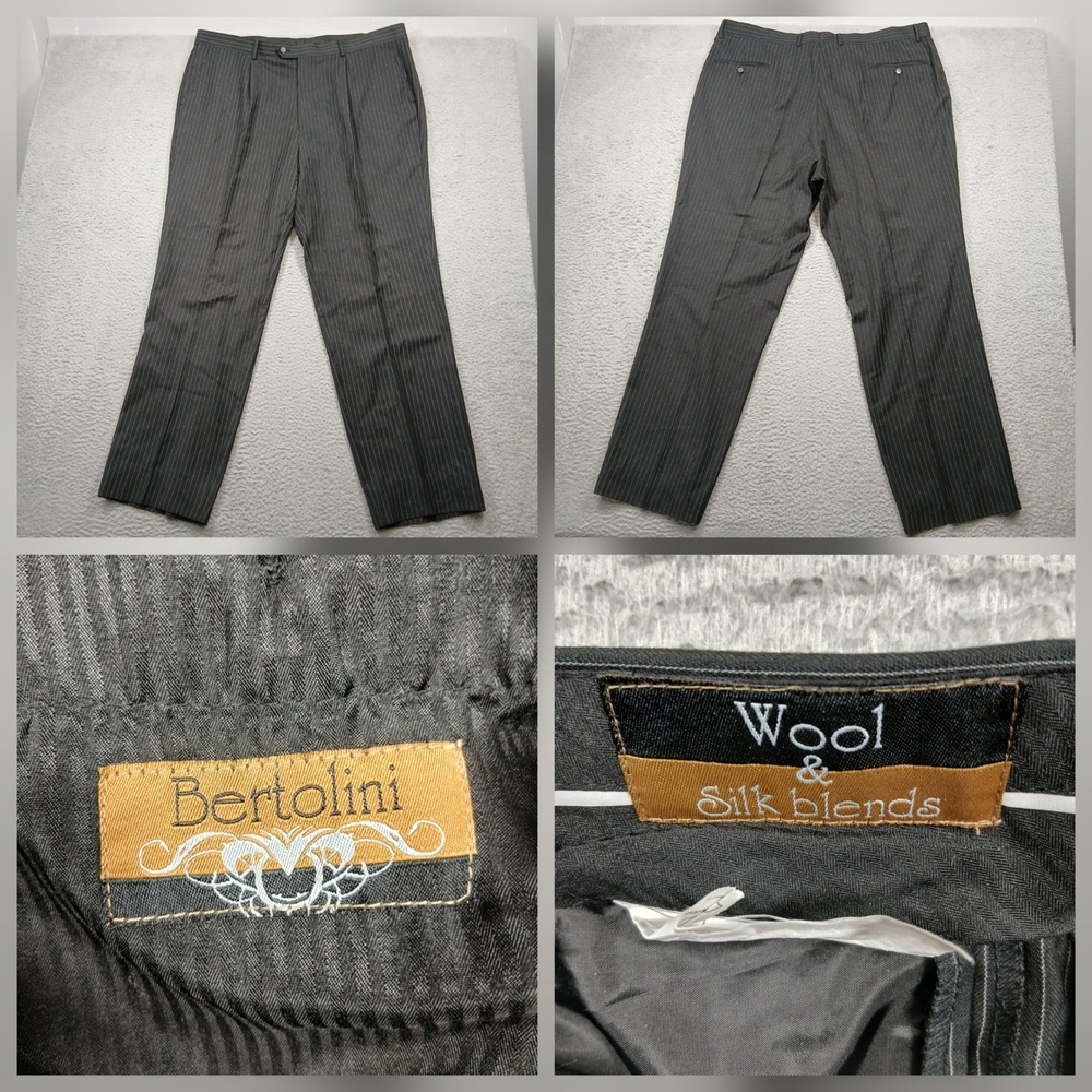 Bertolini Wool Silk Blend Pinstripe Dress Pants Mens‎ Gray Italy 48x42